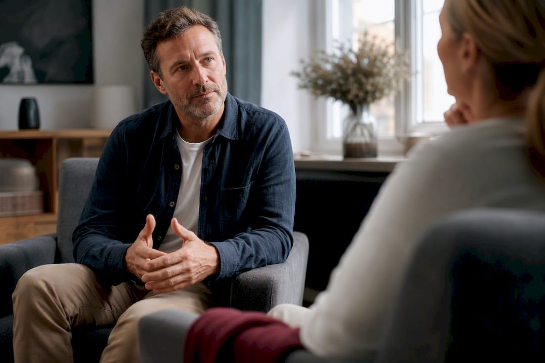 En mand diskuterer lav sexlyst med en sundhedsekspert